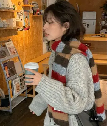 멀티 컬러 니트 스트라이프 머플러 한국