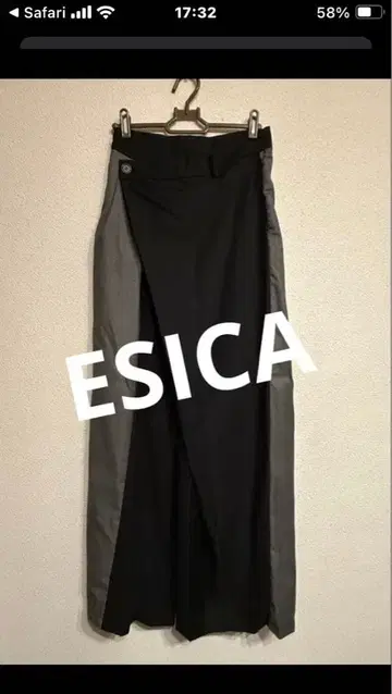 새상품 미사용 ESICA 에시카 배색 랩 와이드 팬츠 바이컬러 배기 F