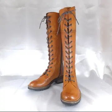 브라운 레이스업 롱 부츠