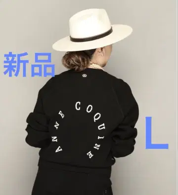 Anne Coquine 코어 스팬얀 니트 집업 블루종 로고 블랙