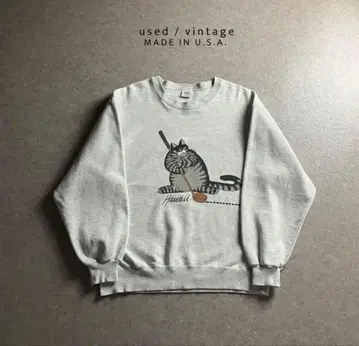 90s USA제 밤 고양이 쥐 양면 프린트 맨투맨