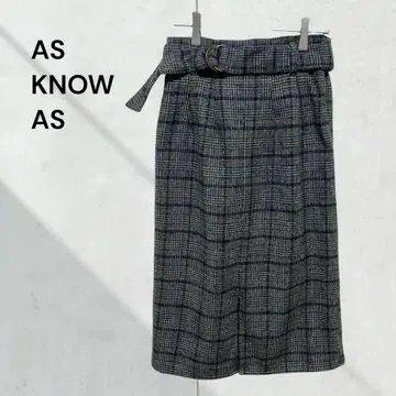 아즈노즈 체크 울 스커트 겨울 소재 허리밴딩 벨트 모노톤