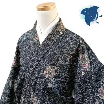 C24 치도리야 기모노 코몬 워셔블 기모노 화학 섬유 린넨 아사노하 블랙