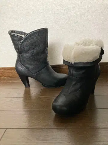 내추럴라이저 퍼 2way 숏부츠 블랙 천연 가죽 슬림 레그 부츠