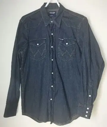 Wrangler 데님 긴팔 웨스턴 셔츠 다크 블루