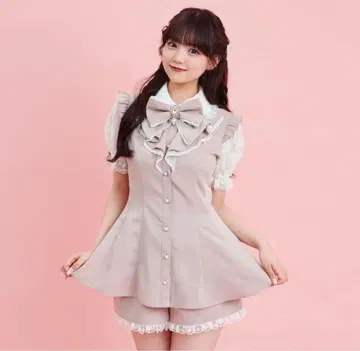 시크릿허니 레이스 셋업 핑크 반팔