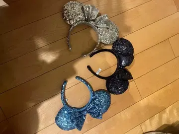 스팽글 리본 귀 머리띠 3색 세트