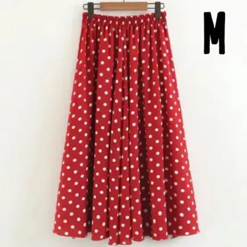 할인 대상 제외 롱 스커트 M 빨간색 도트 미니 디즈니 맥시