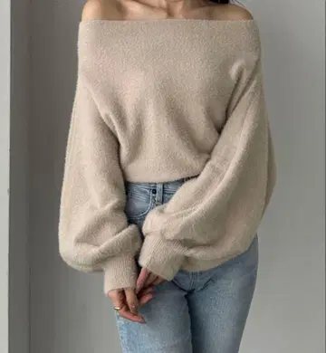 Louere 오프숄더 니트 핑크 베이지 L