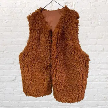 11479 레트로걸 퍼 베스트 지레 브라운 갈색 겉옷 복슬복슬 구제 의류