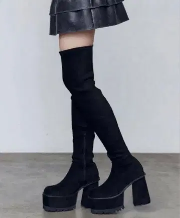 EMODA 스퀘어 핏 롱부츠 니하이 부츠 블랙 M