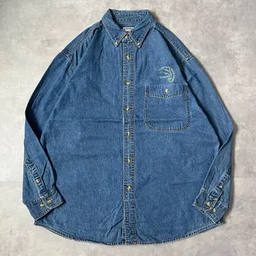 Lee  데님 셔츠 구제 의류 00s 자수 가슴 포켓 L 파랑 17232