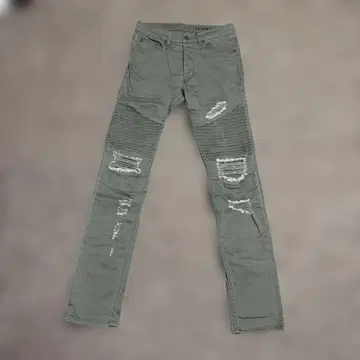 카키 스키니 크러쉬 데님 데미지 가공 바이커 H&M 에이치앤엠