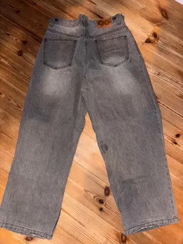 9090 데미지 가공 그레이 와이드 레그 데님