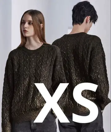 CLEL 호일 프린트 케이블 크루넥 니트 XS 브라운