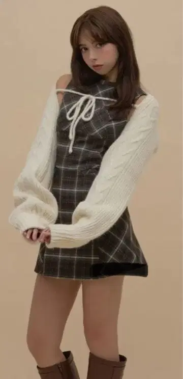 ANDMARY Mimi check set mini dress brown