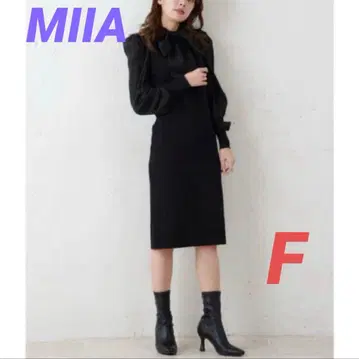 MIIA 미아 이소재 보타이 리본 니트 원피스 F