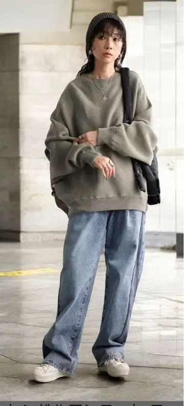 코튼 돌먼 니트 카키