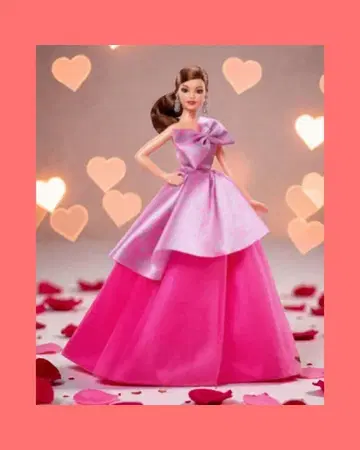 핑크 리본 드레스를 입은 바비 인형 벌스데이 위시