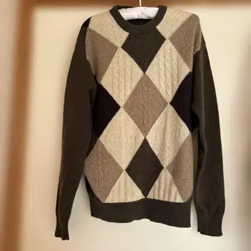 캐시미어 100% 아가일 무늬 남성용 스웨터 LL