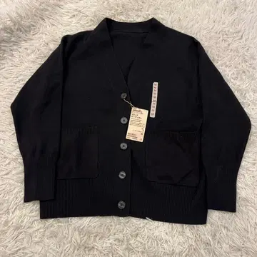 미사용 새상품 무인양품 니트 가디건 블랙 워셔블 밀라노 리브 M 사이즈