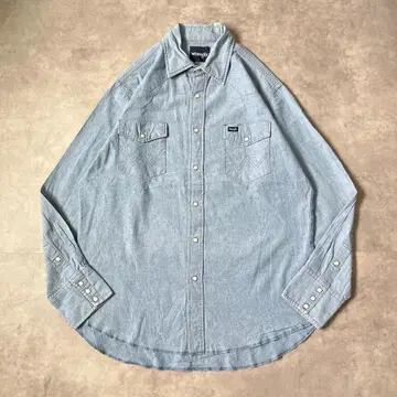 랭글러 데님 셔츠 구제 의류 00s 로고 가슴 포켓 XL 파랑 17236