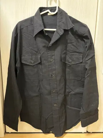 구제 의류 블랙 긴팔 셔츠 닻 마크 버튼