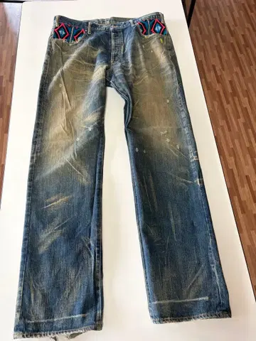 swagger 에스닉 자수 스트레이트 데님 팬츠 W36 큐빅