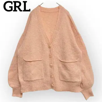 GRL 워셔블 니트 가디건 [ F ] 핑크 빅 루즈 볼륨 소매 루즈핏