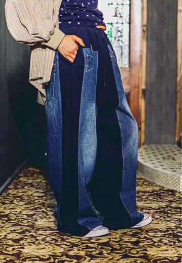 니코앤드 데님 패치워크 팬츠 네이비 M