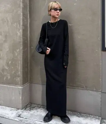 feepur 블랙 컷 리브 롱 원피스 M