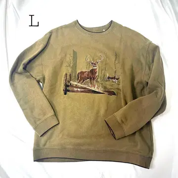 남성용 구제 의류 자수 맨투맨 트레이닝복 속기모 브라운 카키 90s