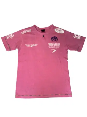 핑크 반팔 프린트 티셔츠