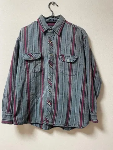 BIG YANK 스트라이프 셔츠 L 헤비 그레이보르도 빅양크