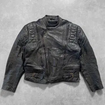 RIVET 천연 가죽 싱글 라이더스 자켓 L 블랙 팔꿈치 패드 쇼트 기장