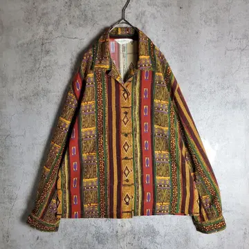 [ 빈티지 ] 구제 의류 오픈 카라 올 패턴 패턴 무늬 멀티 컬러 레트로