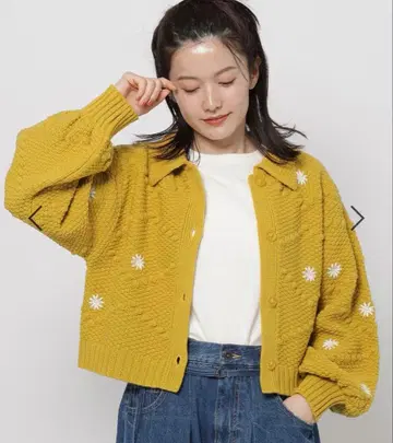 니코앤드 플라워 자수 라크릴 가디건 머스타드