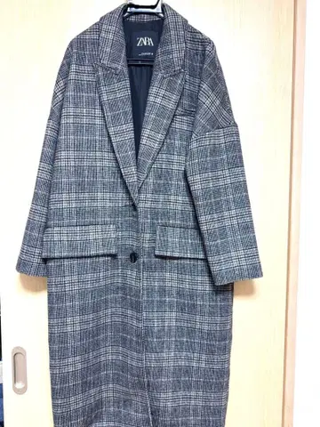 ZARA 체스터 코트 그레이 계열 체크 무늬