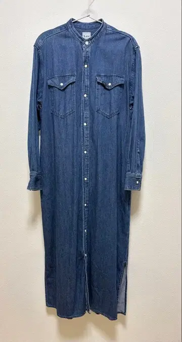 Lee 리 데님 셔츠 원피스 밴드 카라 롱 기장 맥시 길이