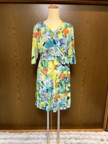 꽃무늬 랩 스타일 튜닉 칠부 소매