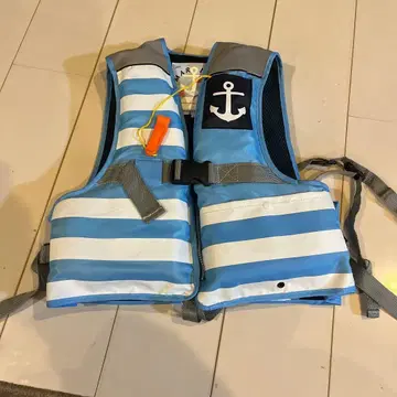 130~150cm 구명 조끼 L 사이즈 블루 화이트 스트라이프