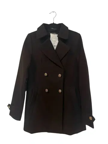 블랙 더블 브레스트 피 코트
