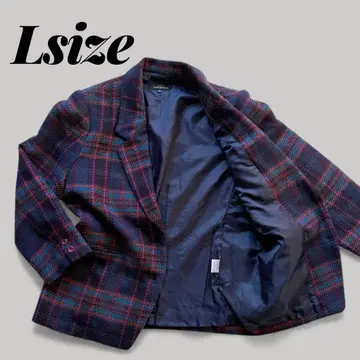 테일러드 자켓 체크 울 혼방 네이비 x 보르도 쇼와 레트로 구제 의류
