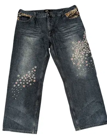 미야비유이 빅 사이즈 W40 103cm 벚꽃 자수 데님