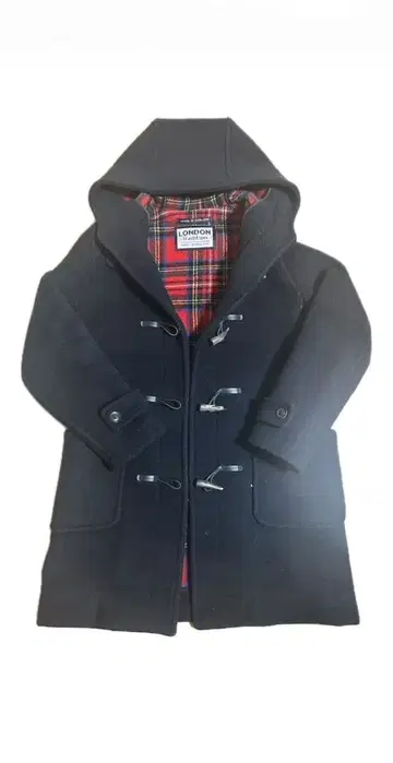 런던 트래디션 학생 더플 코트 체크 빨간색 네이비