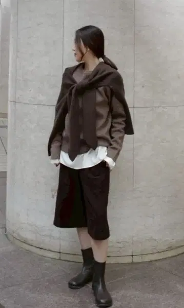 ETRE TOKYO 레이어드 니트 랩스커트 [ 브라운 ]