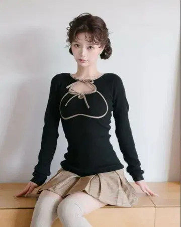 Darich 포인트 체크 니트 미니 원피스