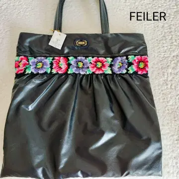 미사용품 FEILER 페이러 블랙 토트백 꽃무늬
