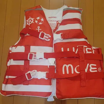 지파손 어린이용 L 사이즈 빨간색과 화이트 스트라이프 구명 조끼