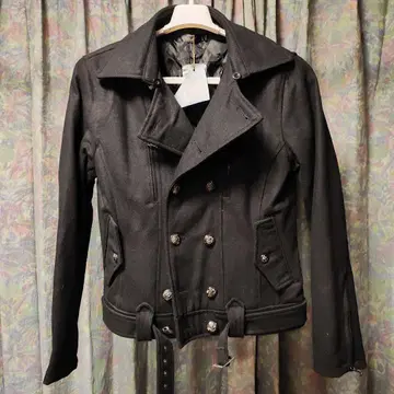 블랙 울 혼방 더블 브레스트 자켓, 라이더 스타일